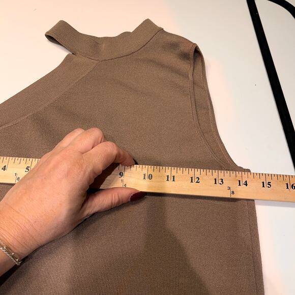 Zara Brown One Shoulder Asymmetrical Micro Ribbed Top Size Medium - Picture 6 of 8